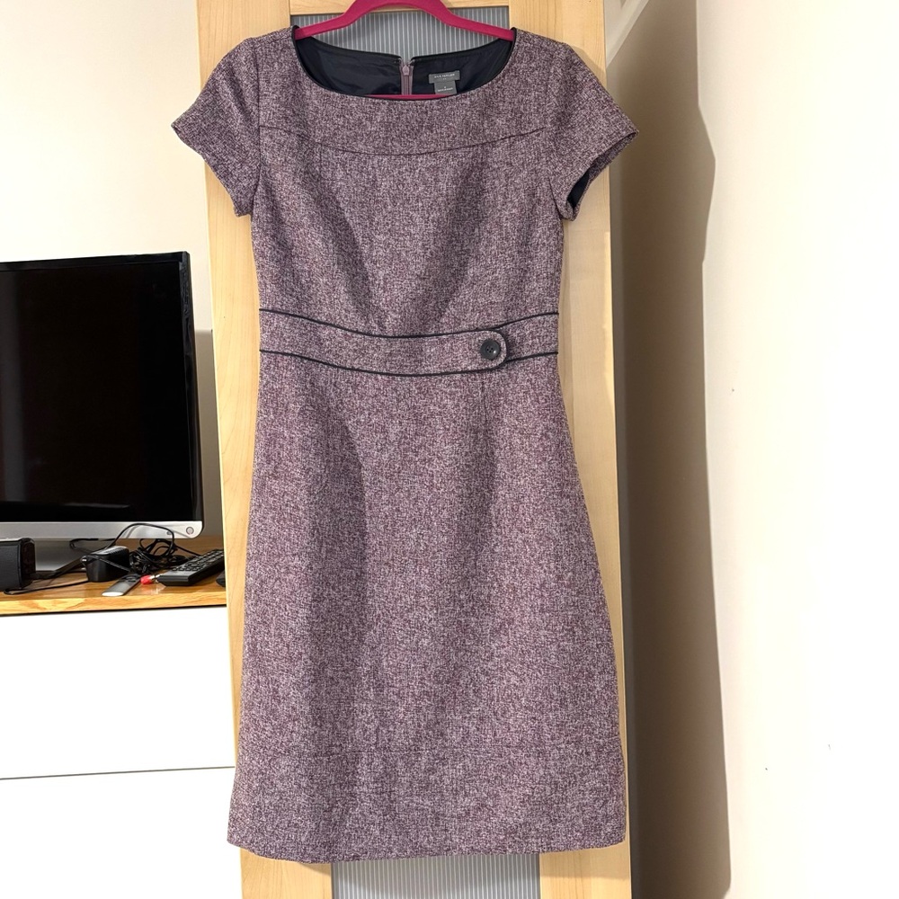 Ann Taylor Plum Tweed Dress, Lined, Size 4, EUC